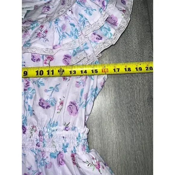 Love Shack Fancy Mini Dress cotton Y2K Purple Floral Ruffle Tiered Small A004723 - Picture 5 of 9